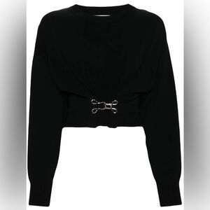 Moschino Black Cropped Sweater with Silver Clasp